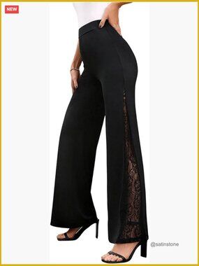 Women's Flare Lace Pants Flared Bell Bottom High Waisted Dressy Casual Pants
